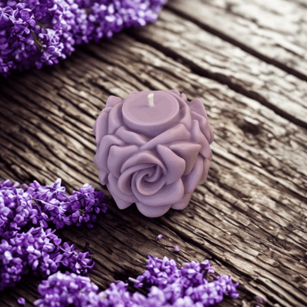 bougie tour de roses lilas