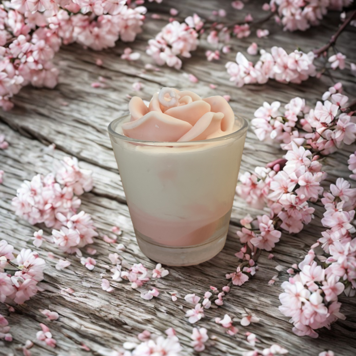 bougie rose fleur de cerisier artisanale