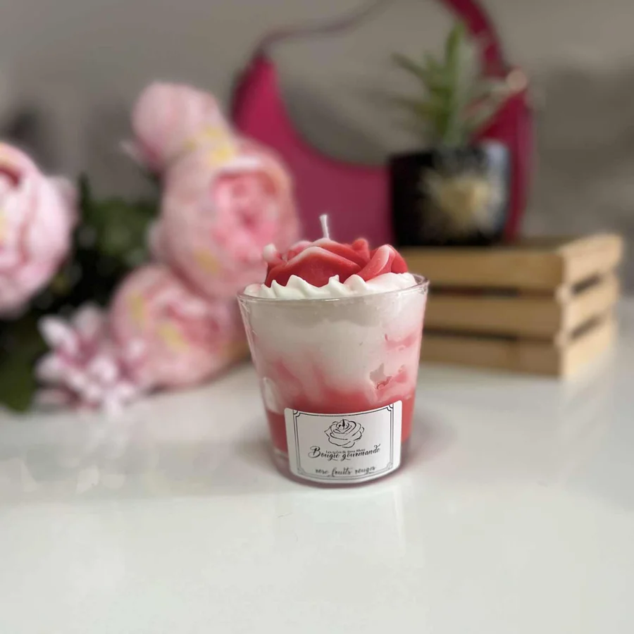 bougie rose fruits rouges artisanale